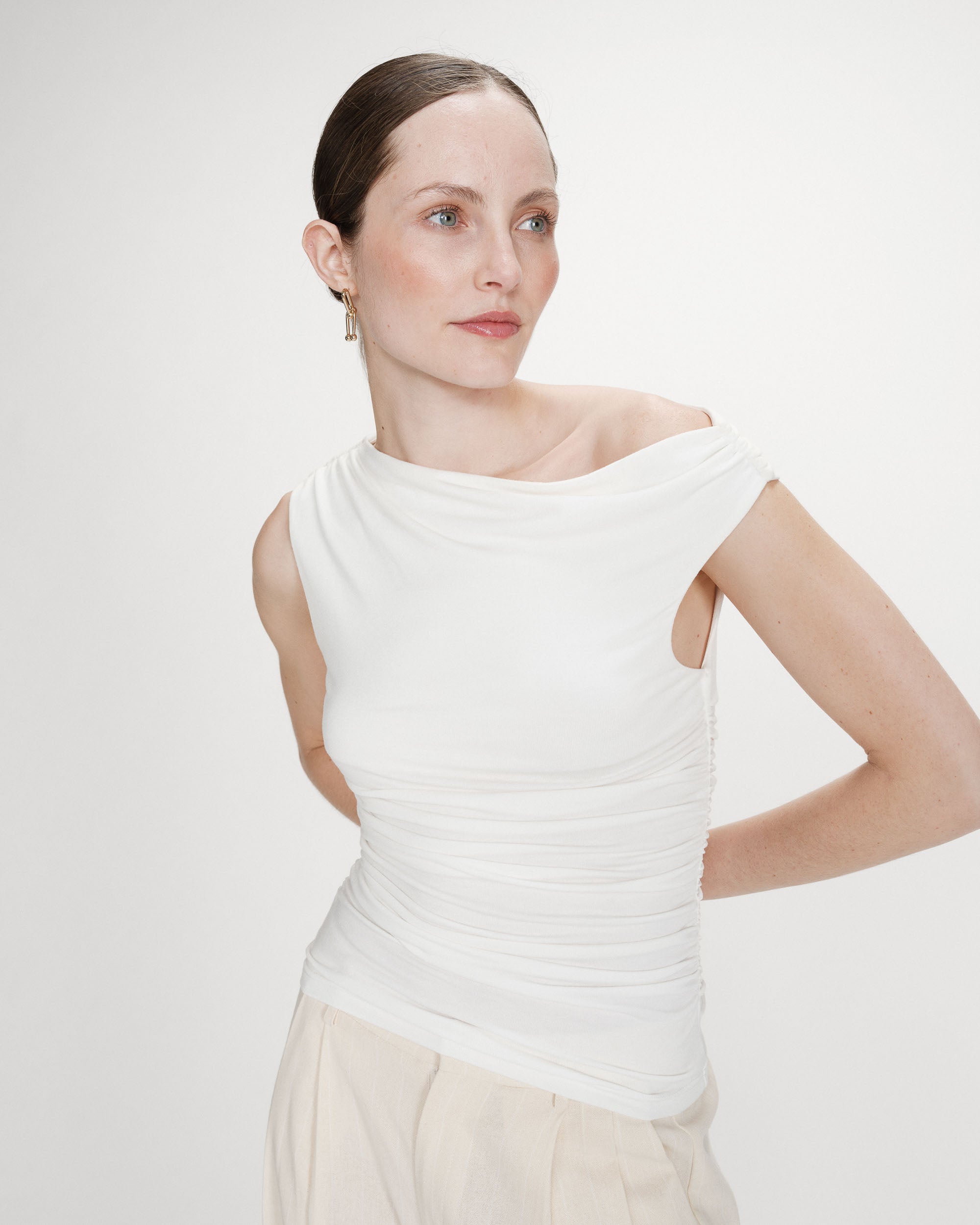 Top sans manches drapé ivoire Valley