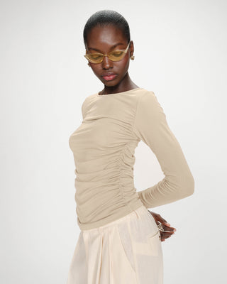 Top manches longues drapé sable Valeda