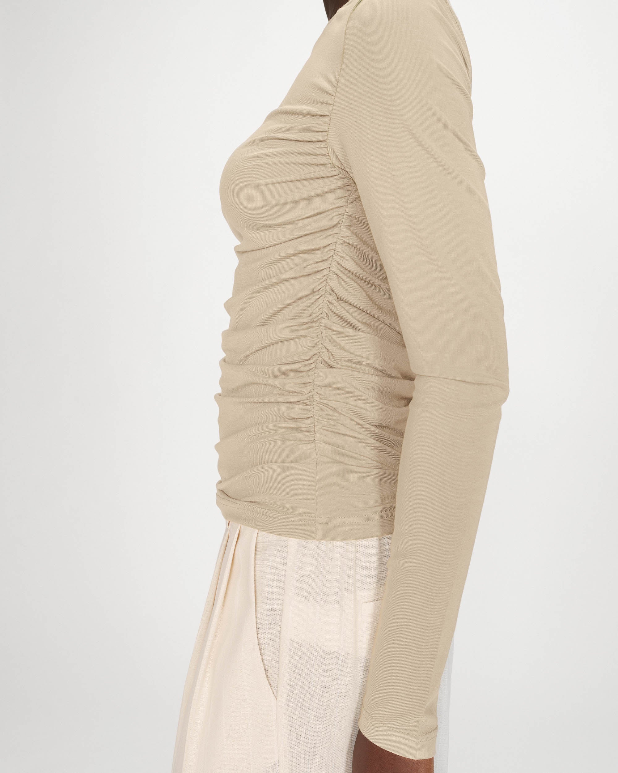 Top manches longues drapé sable Valeda