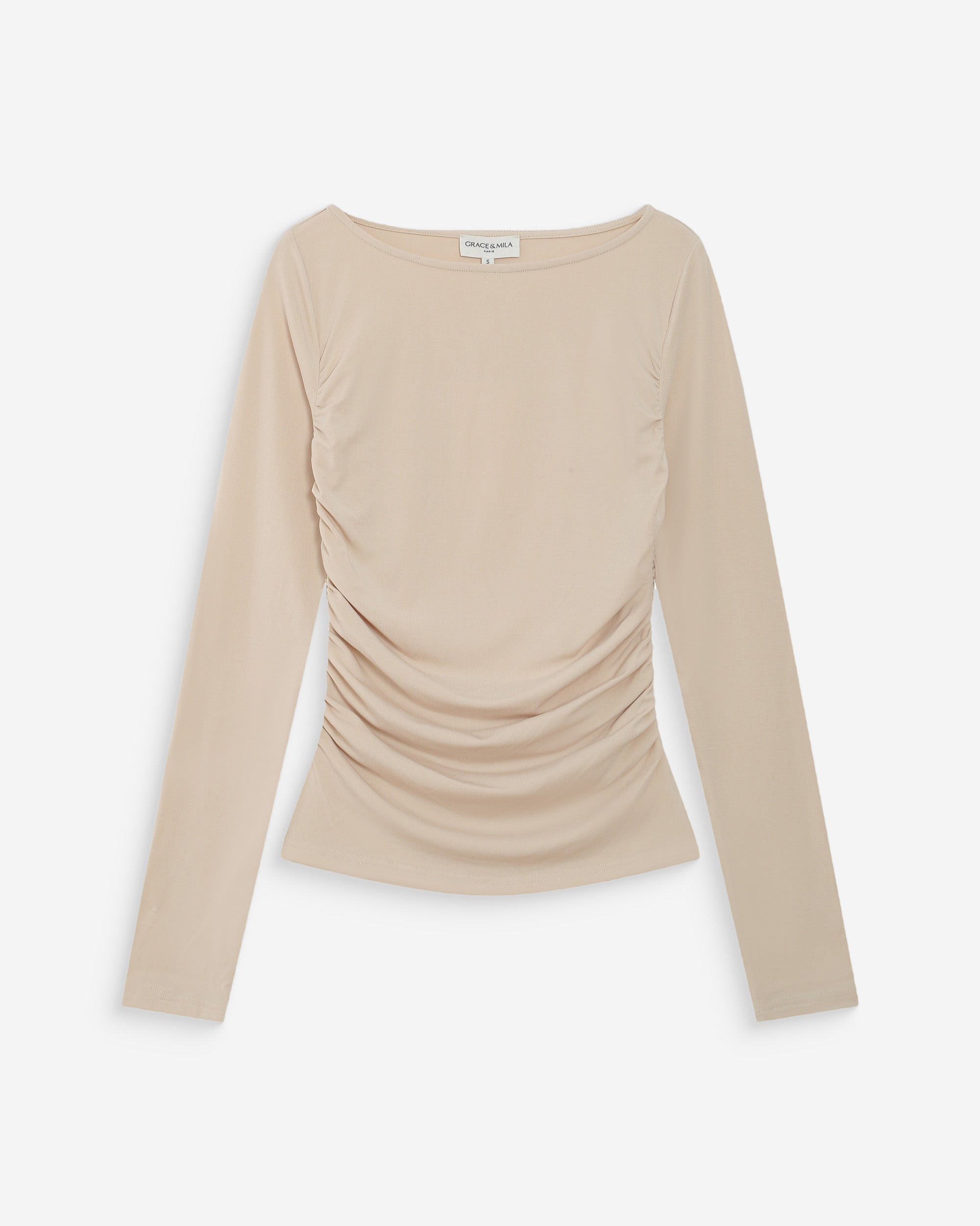 Top manches longues drapé sable Valeda