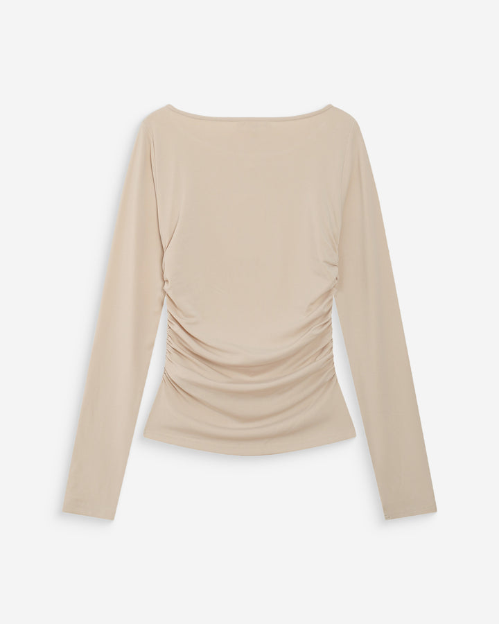 Top manches longues drapé col bateau sable Valeda