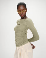 Top de manga larga drapeado sauge Valeda