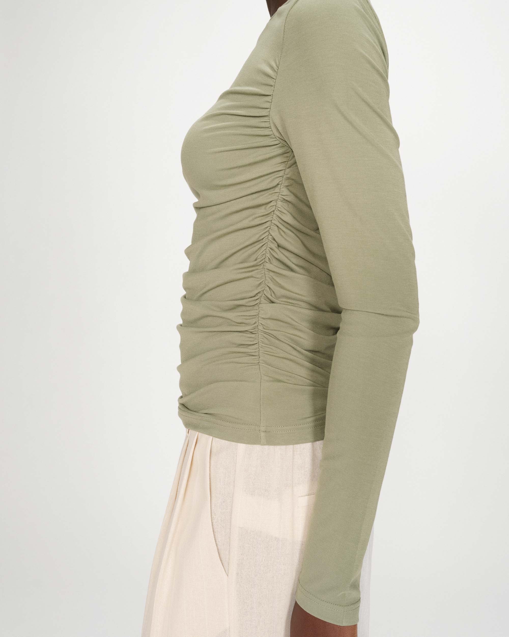 Top manches longues drapé sauge Valeda