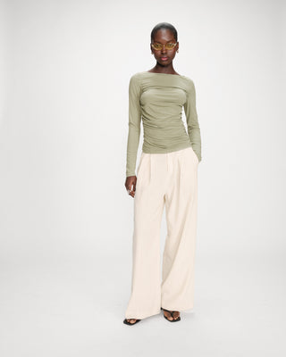 Top manches longues drapé sauge Valeda