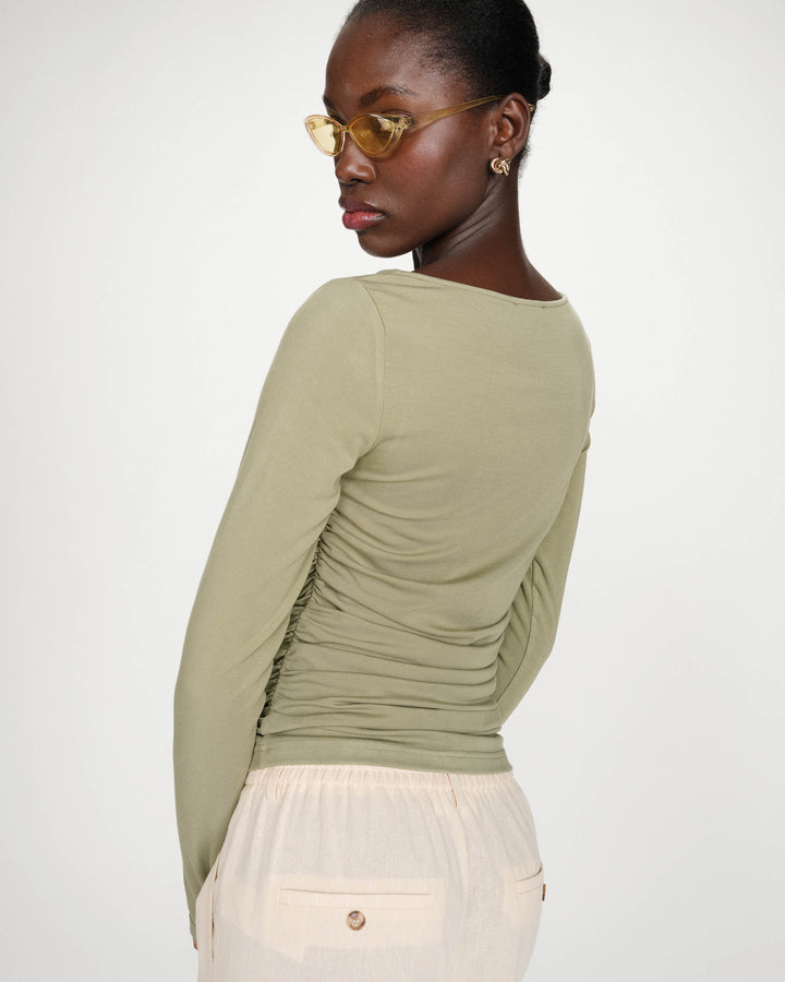 Top de manga larga drapeado sauge Valeda