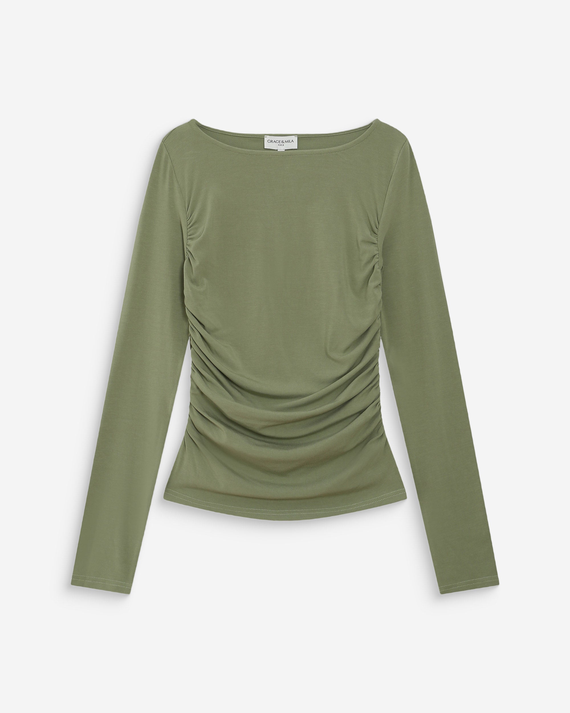 Top manches longues drapé sauge Valeda