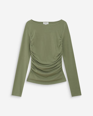 Top manches longues drapé sauge Valeda
