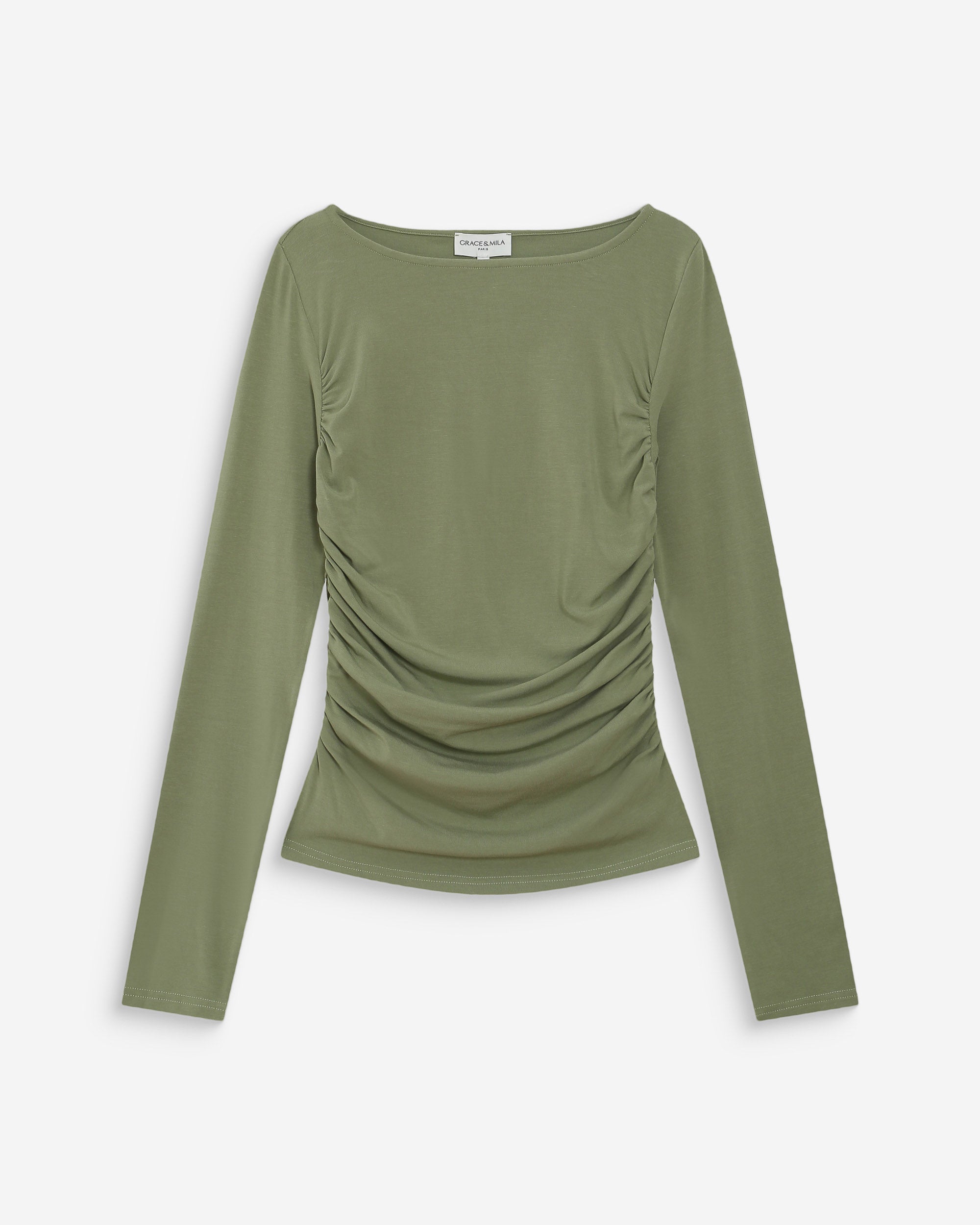 Top de manga larga drapeado sauge Valeda