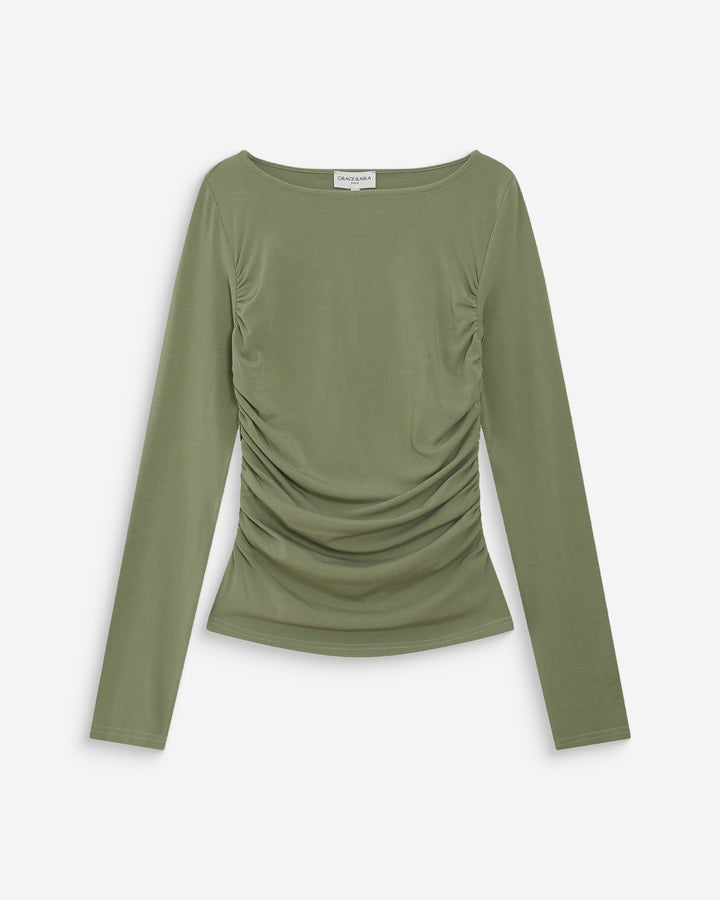 Top de manga larga drapeado sauge Valeda