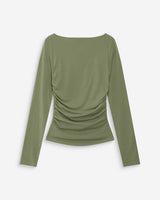 Top manches longues drapé sauge Valeda