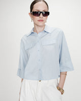 Chemise courte à rayures ciel Voice