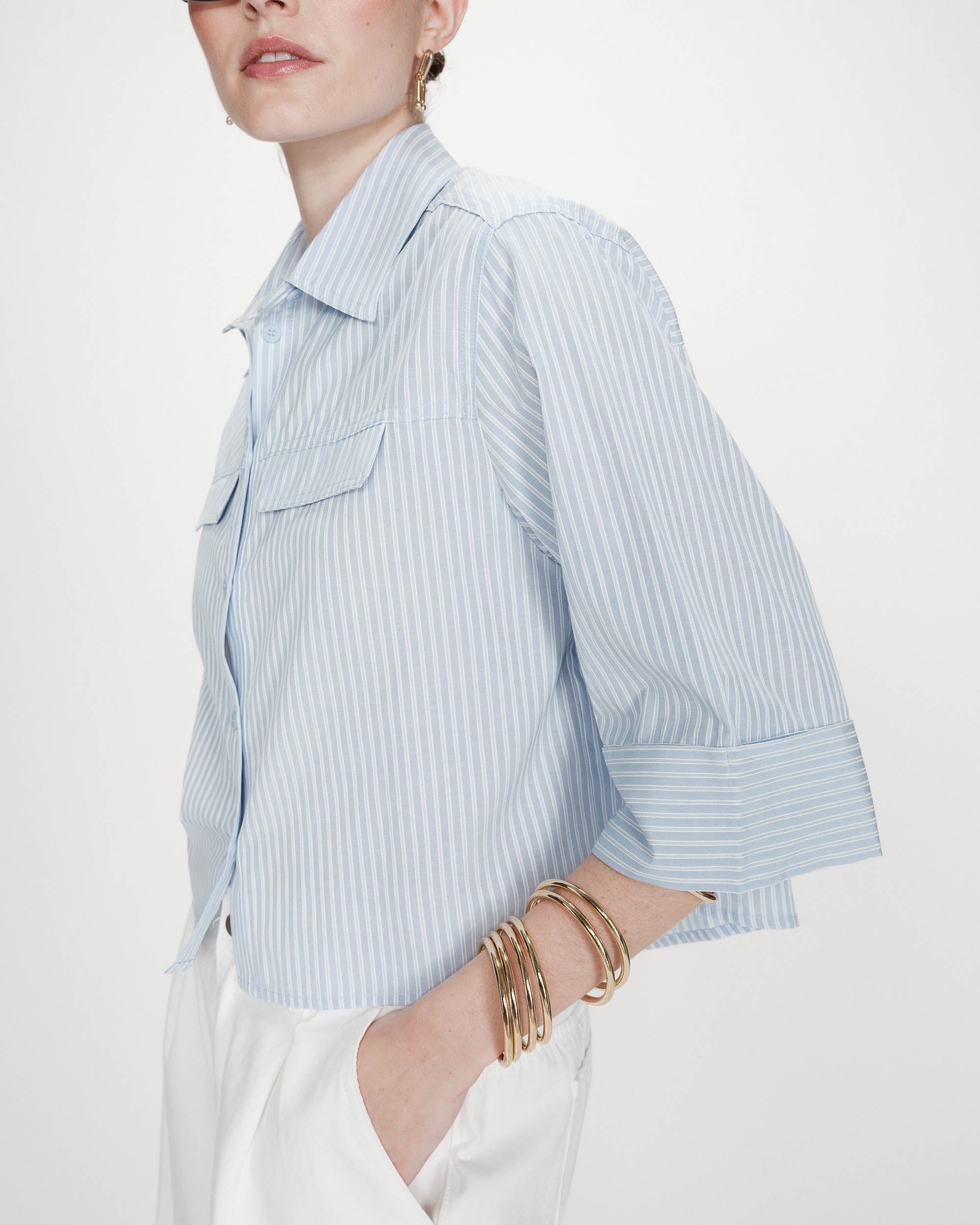 Chemise courte à rayures ciel Voice