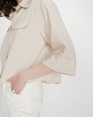 Chemise courte à rayures sable Voice