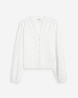 Blusa de algodón bordada con cuello mao ivoire Vandita