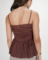 Top péplum bustier à encolure carrée chocolat Valo