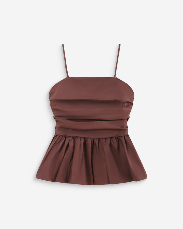 Top péplum bustier à encolure carrée chocolat Valo