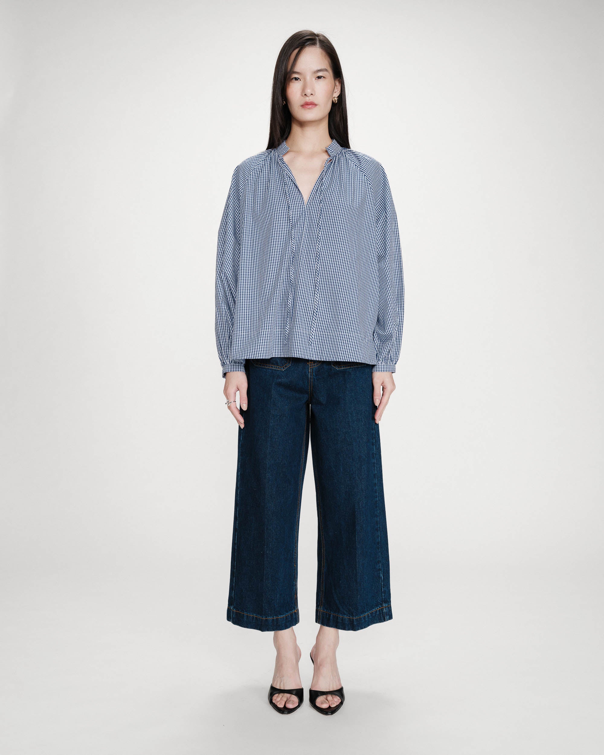 Blouse à carreaux en coton marine Varry