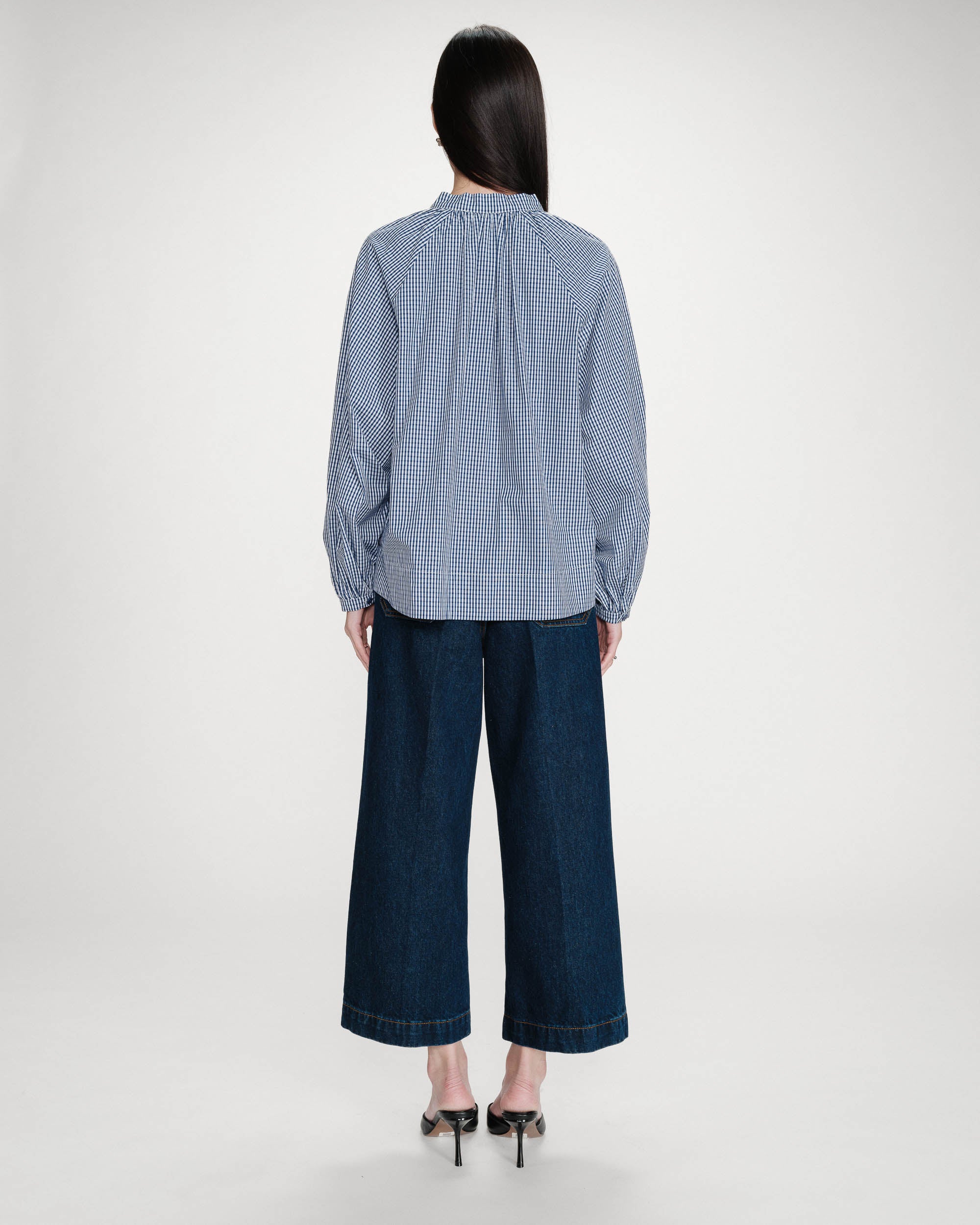 Blouse à carreaux en coton marine Varry