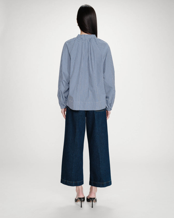 Blouse à carreaux en coton marine Varry