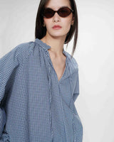 Blouse à carreaux en coton marine Varry