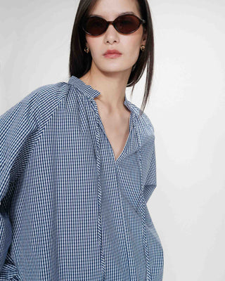 Blouse à carreaux en coton marine Varry