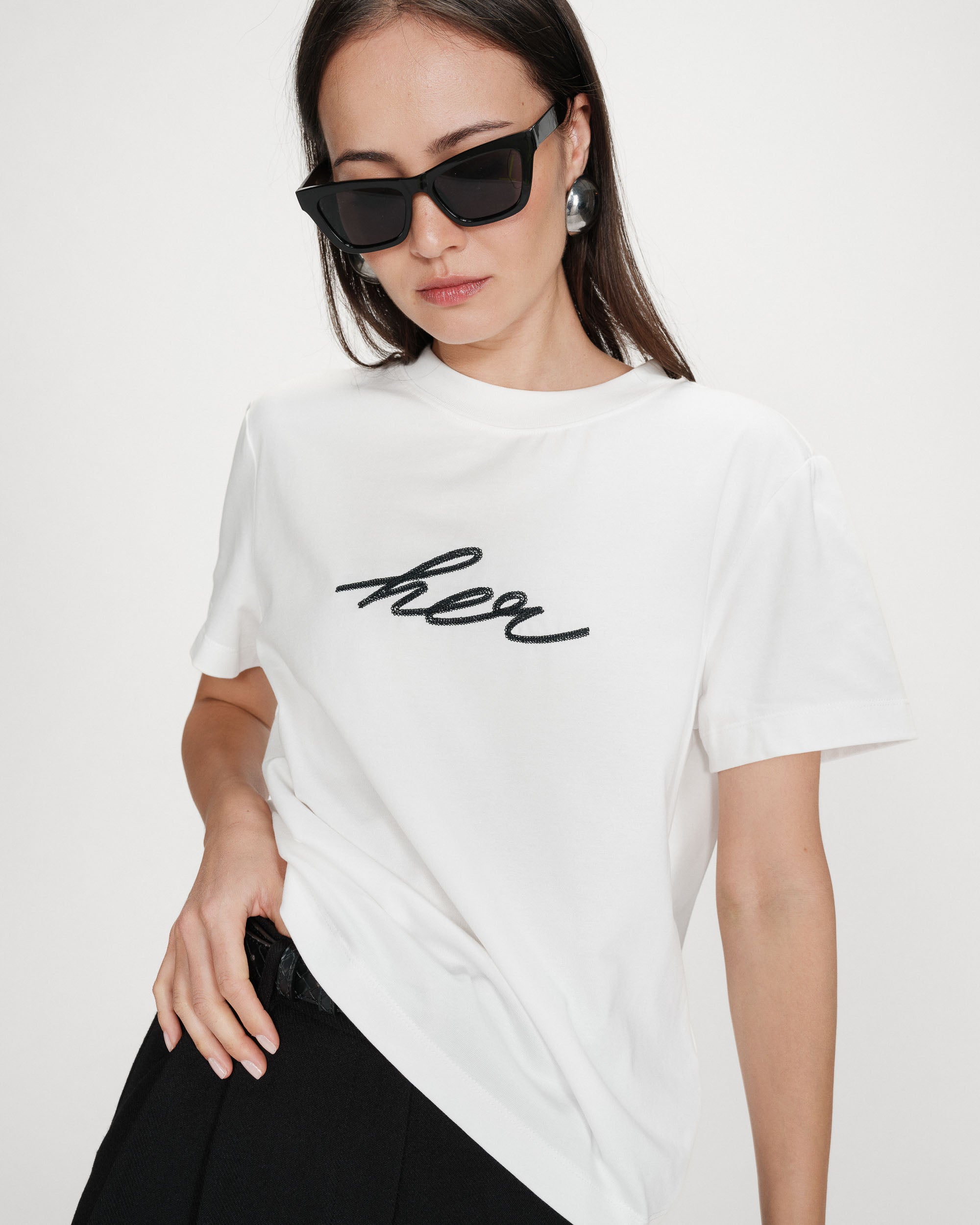 Camiseta de algodón con mensaje ivoire Vanders