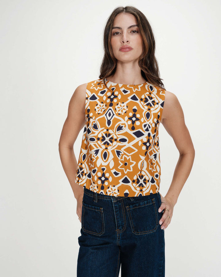 Top recto estampado cognac Venise