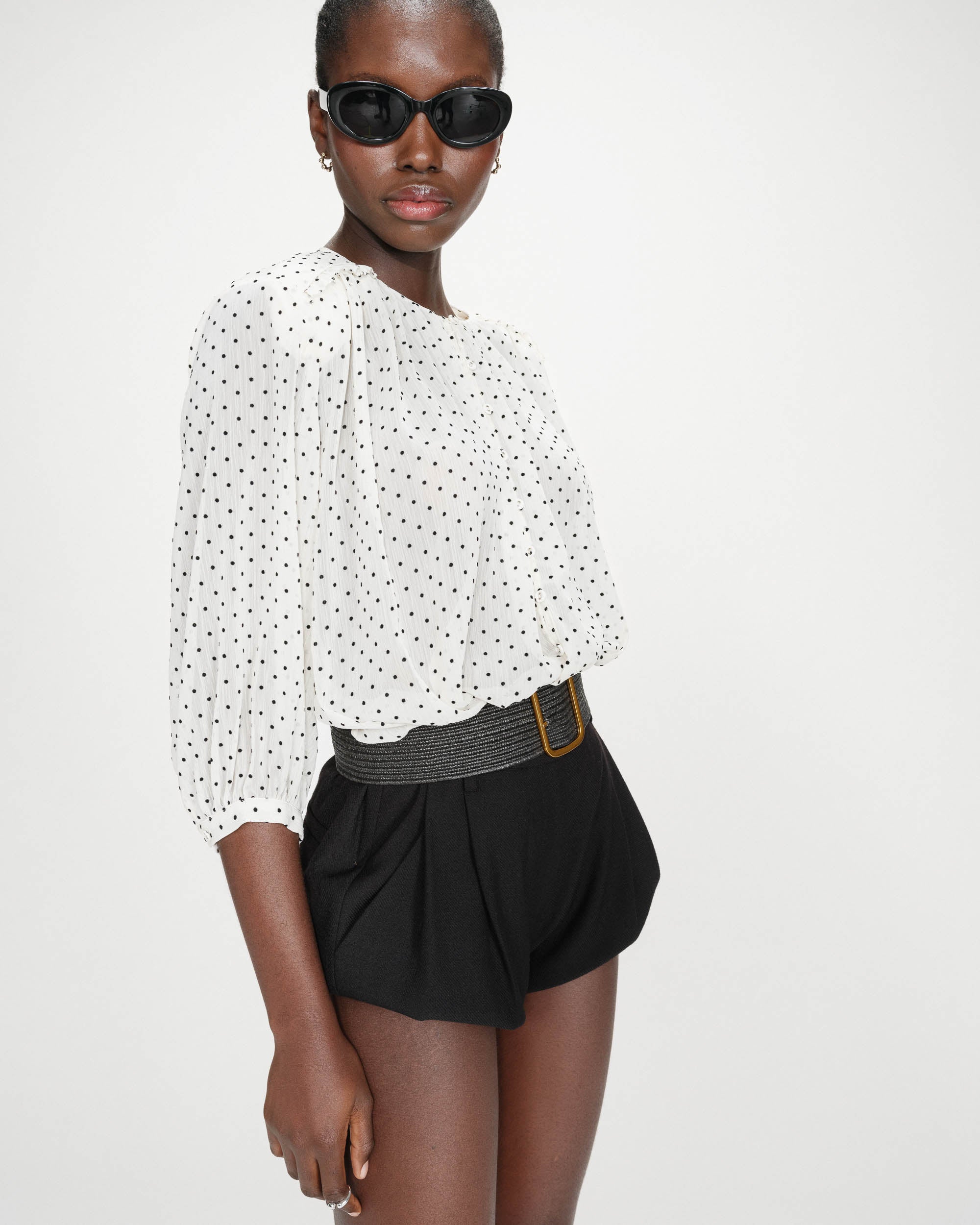 Blouse bouffante à pois ivoire Valianna