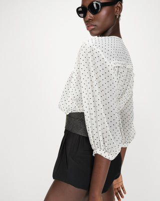 Blouse bouffante à pois ivoire Valianna