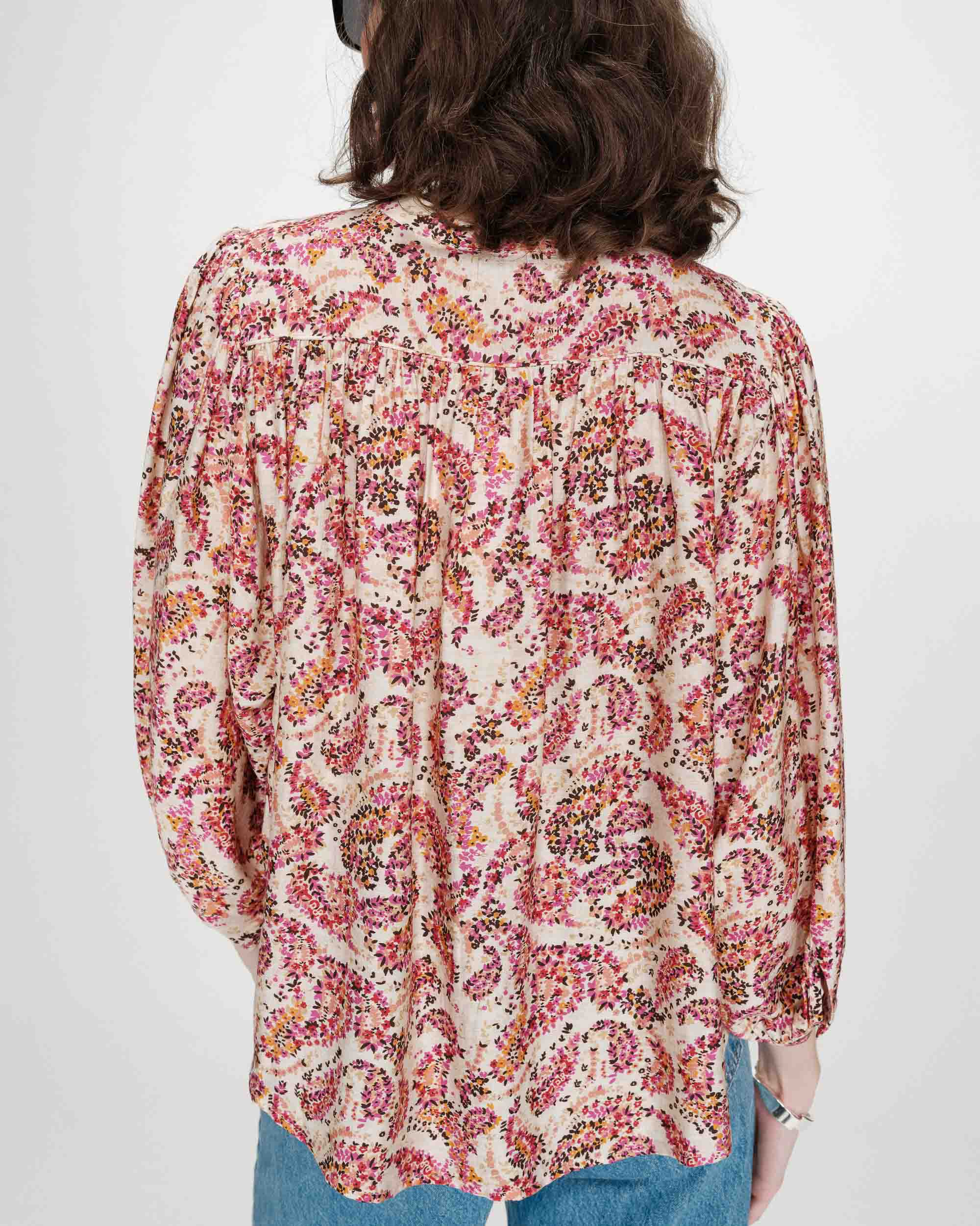 Blusa amplia floral mangas abullonadas peche Vezia