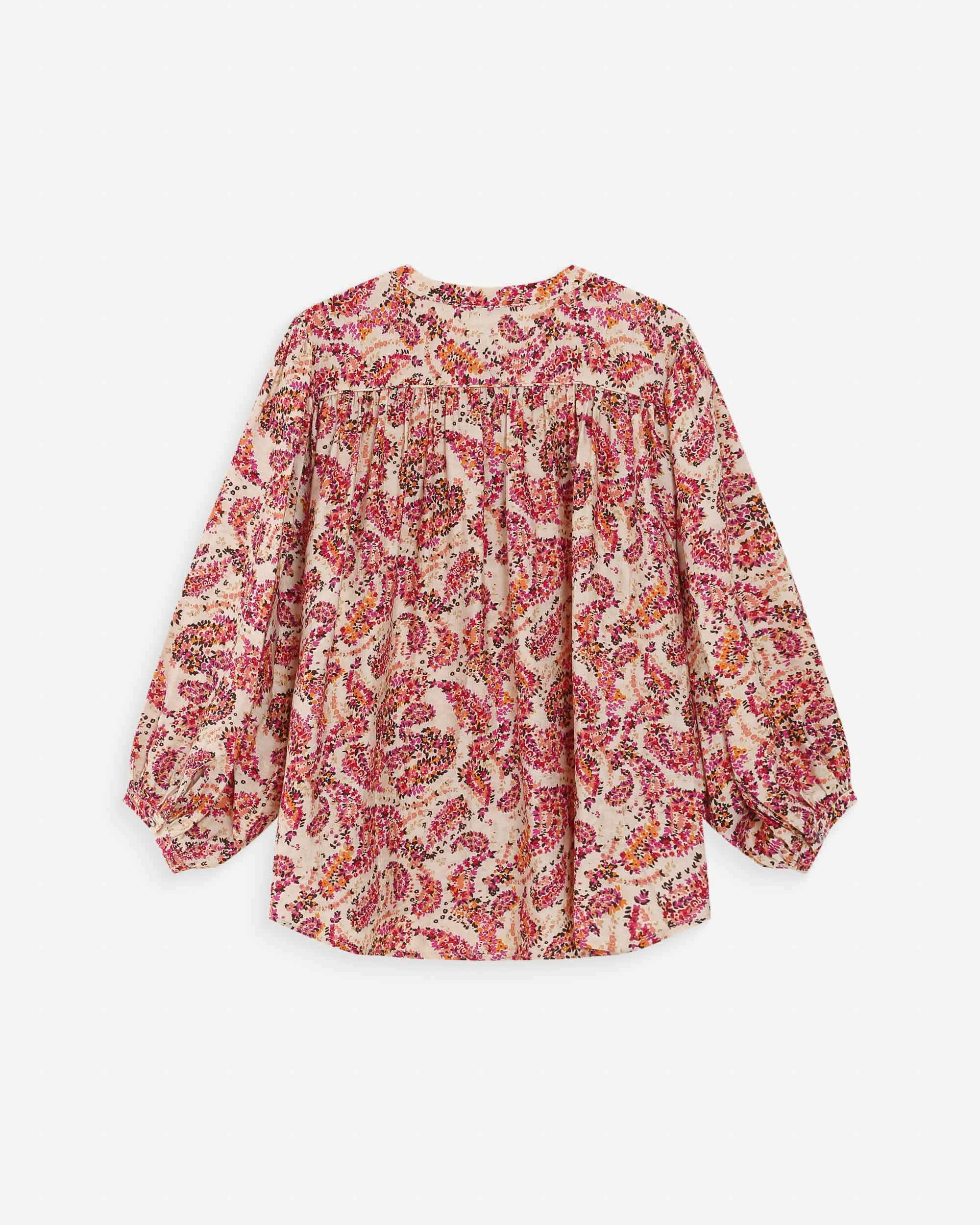 Blusa amplia floral mangas abullonadas peche Vezia