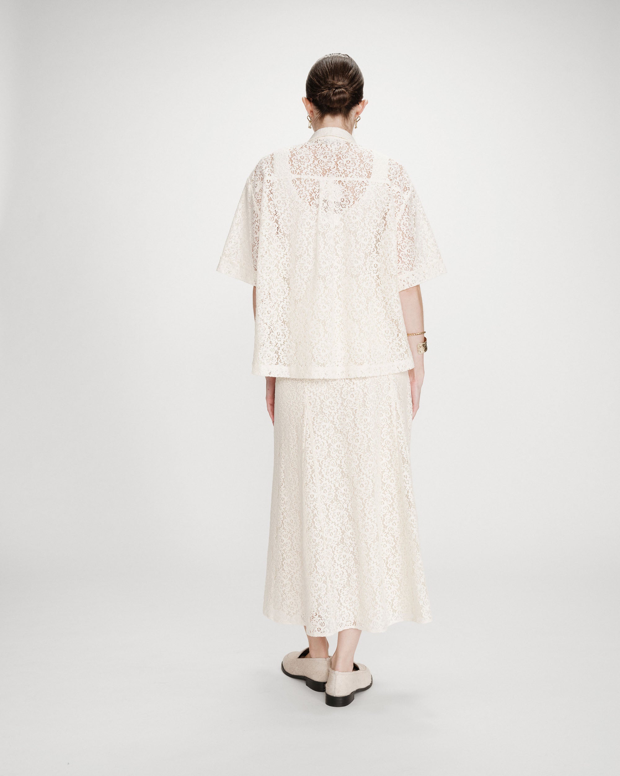 Chemise droite en dentelle ecru Vendel