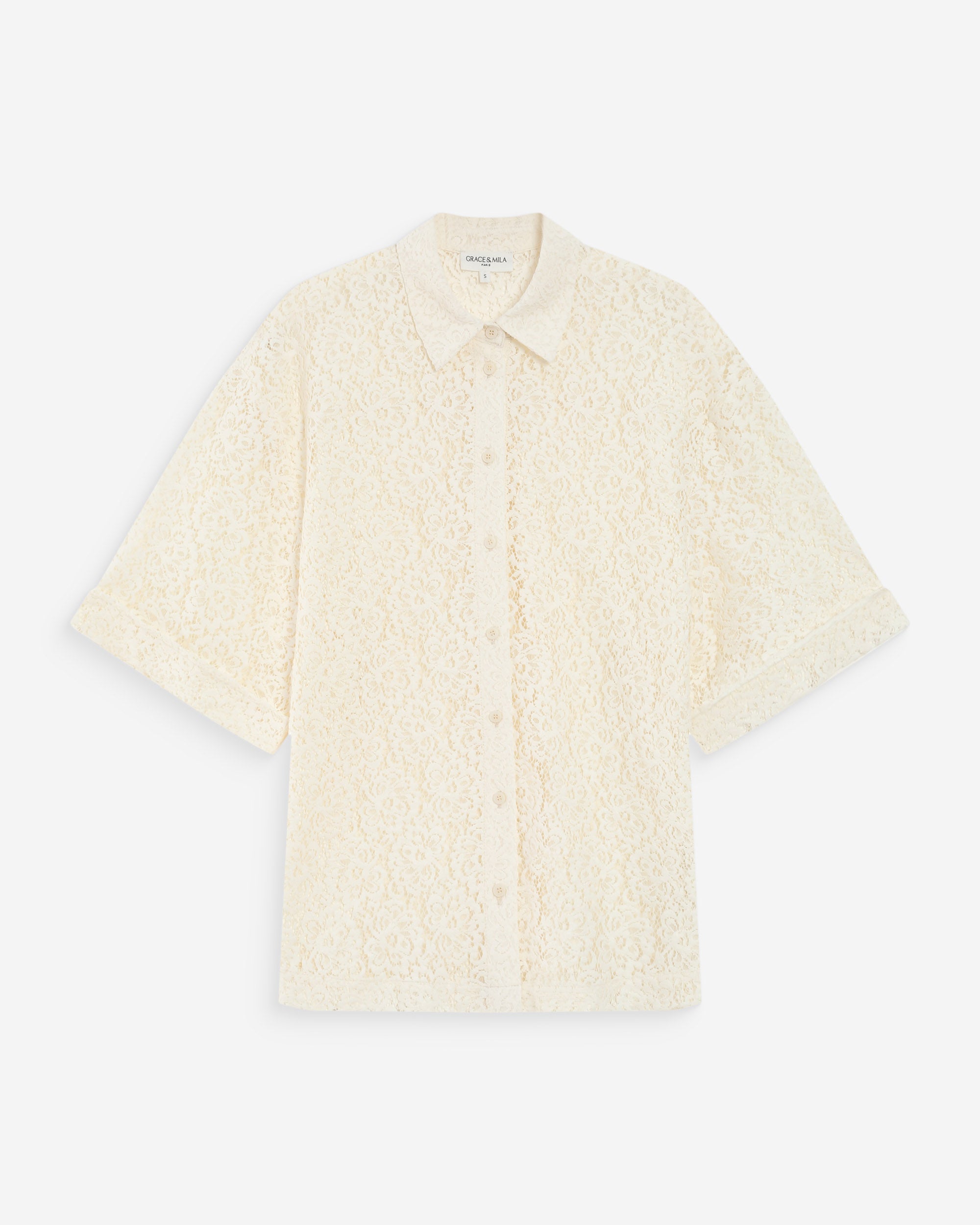 Chemise droite en dentelle ecru Vendel