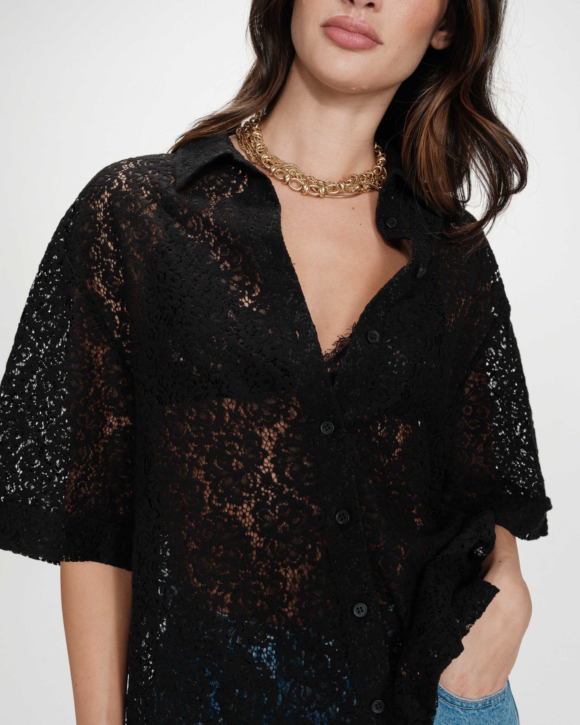 Chemise droite en dentelle noir Vendel