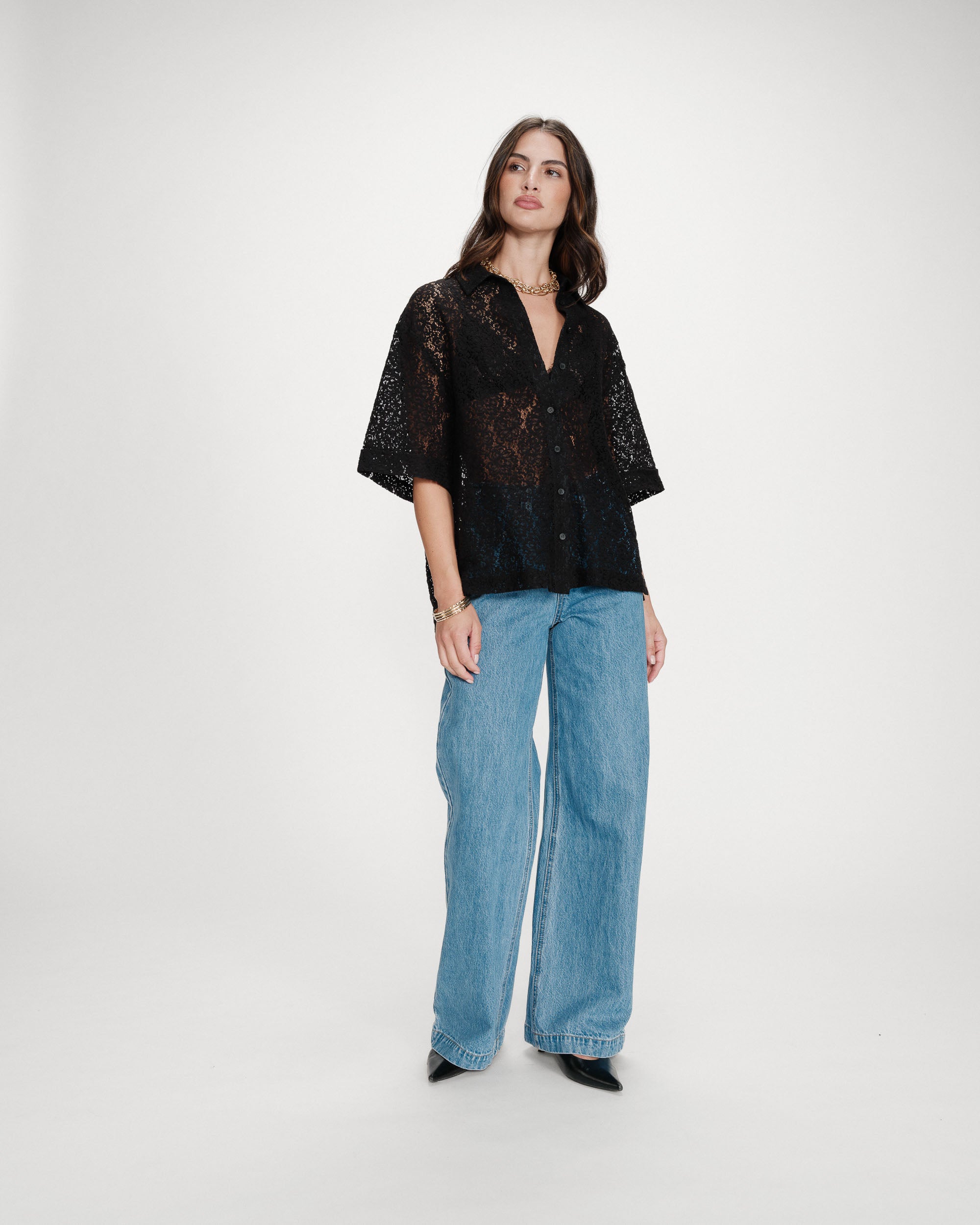 Chemise droite en dentelle noir Vendel