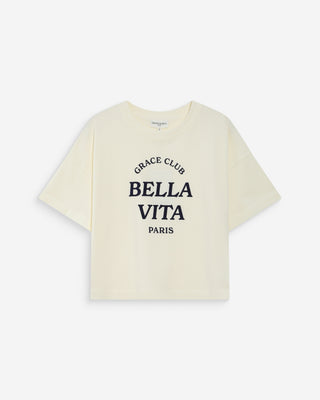 Top oversize en coton message imprimé ecru Voss