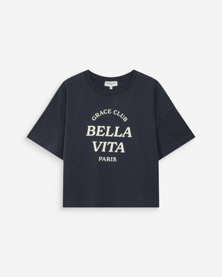 Top oversize en coton message imprimé marine Voss