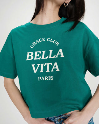 Top oversize en coton message imprimé vert Voss