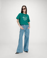 Top oversize en coton message imprimé vert Voss