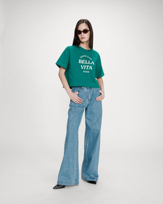 Top oversize en coton message imprimé vert Voss