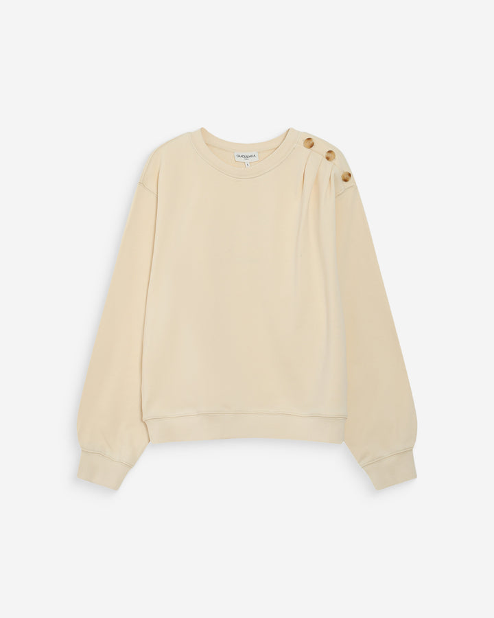 Sudadera cuello redondo con pliegues y botones vanille Vonan