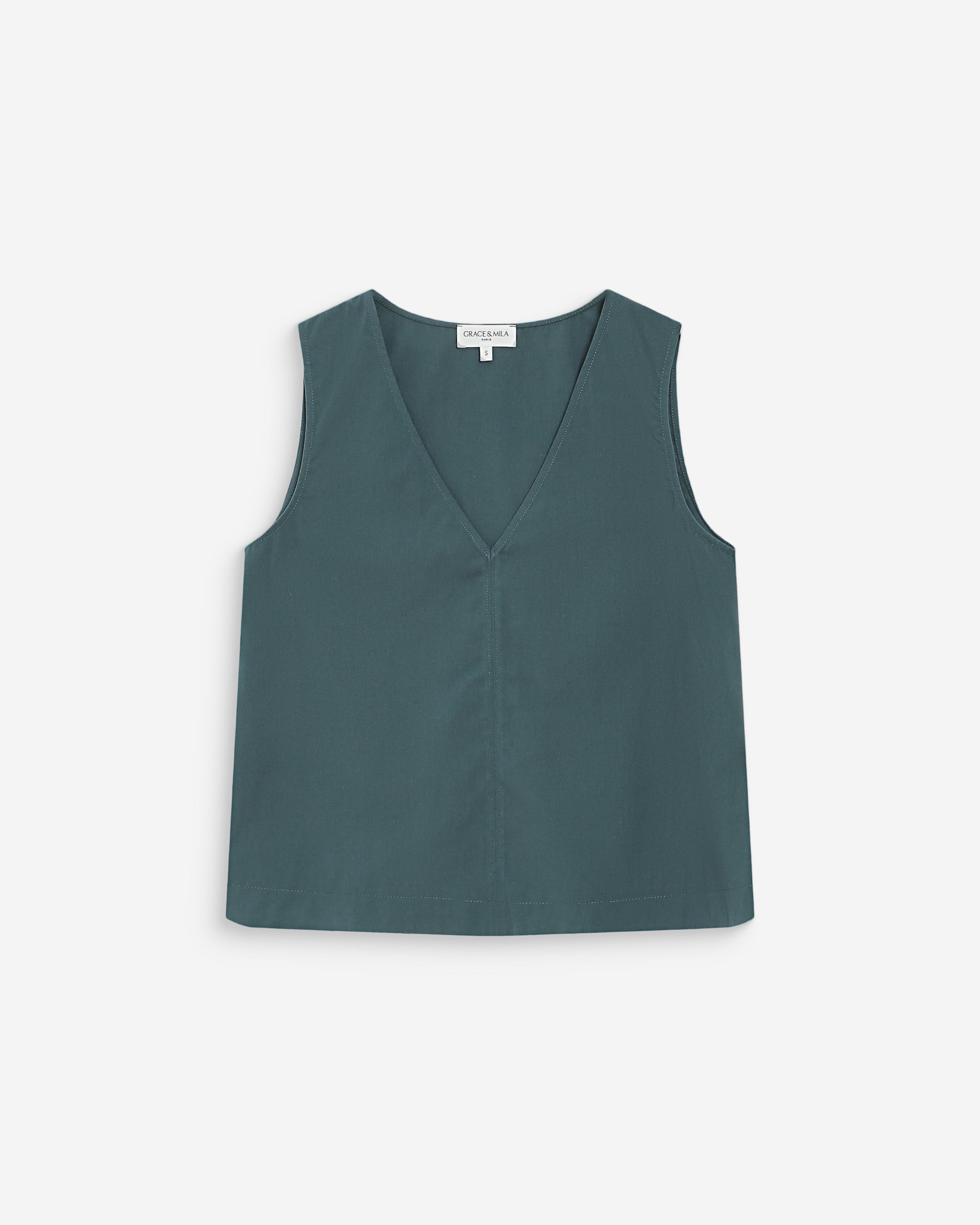 Top sans manches col V emeraude Vagabond