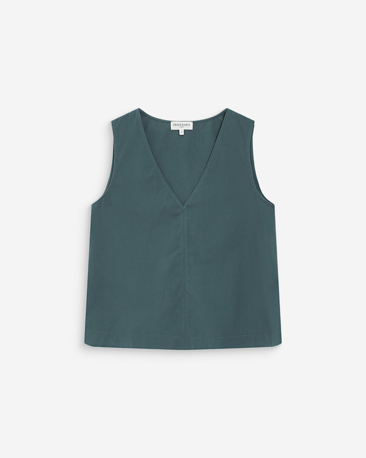 Top en coton sans manches col V emeraude Vagabond