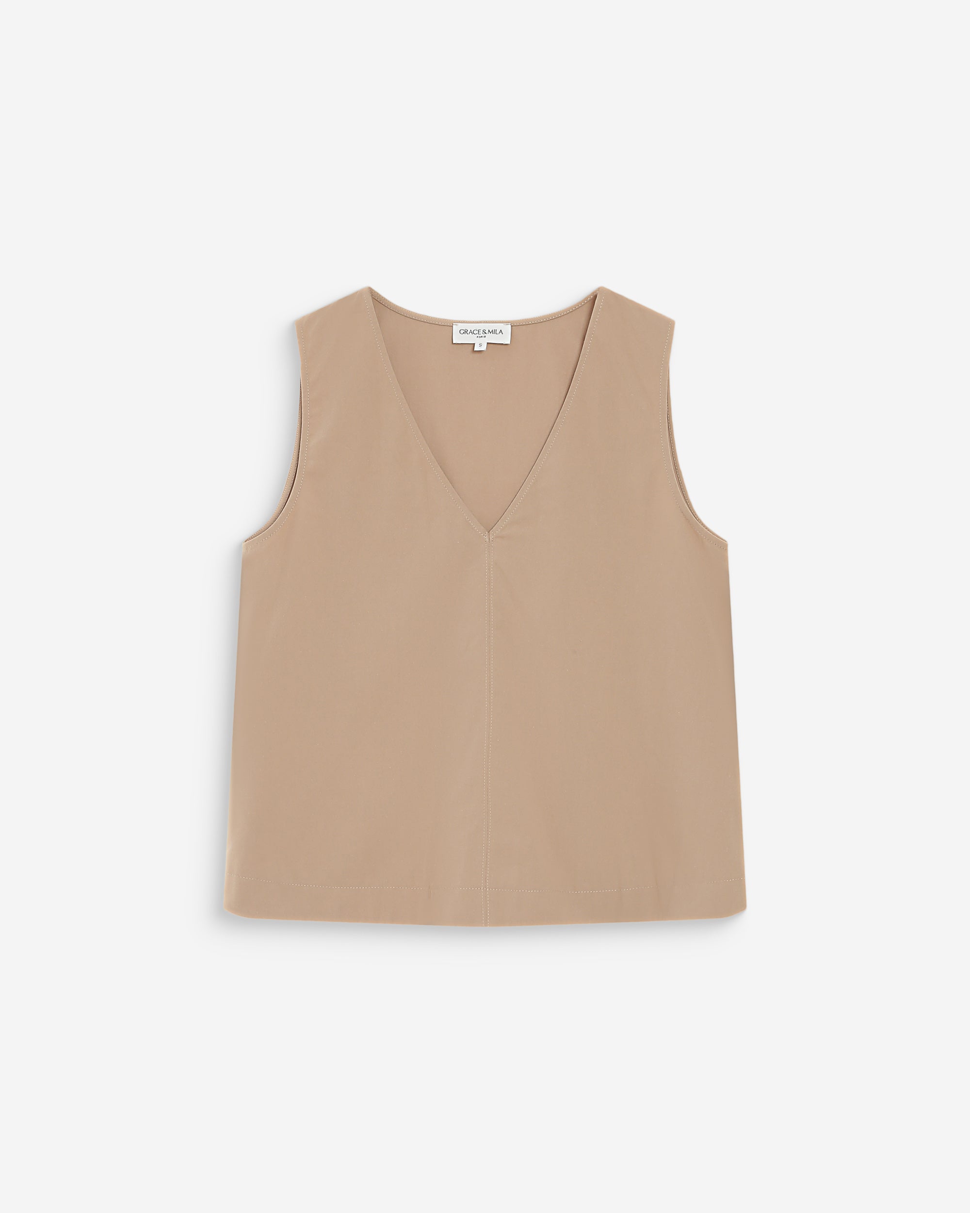 Top sans manches col V sable Vagabond