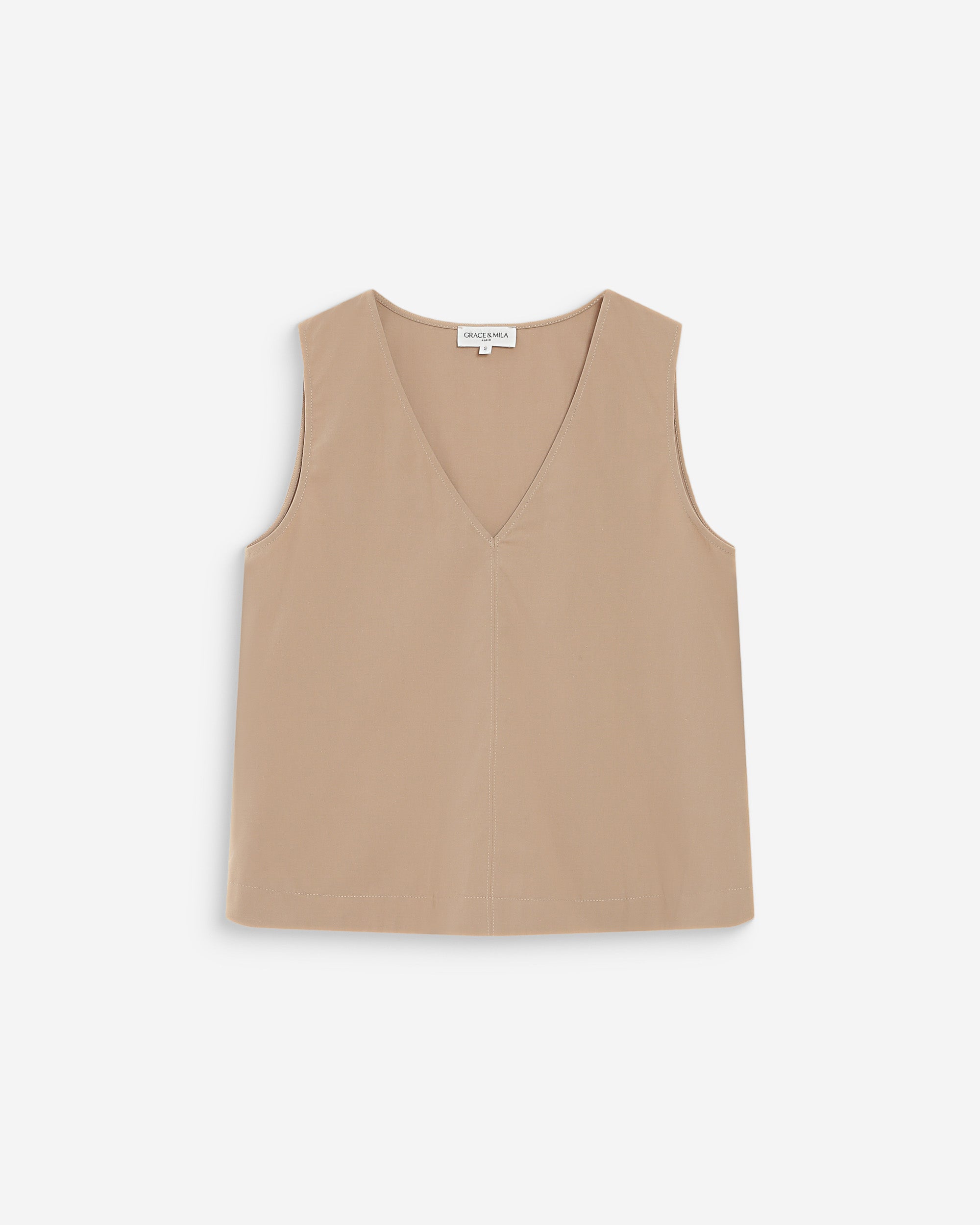 Top sans manches col V sable Vagabond