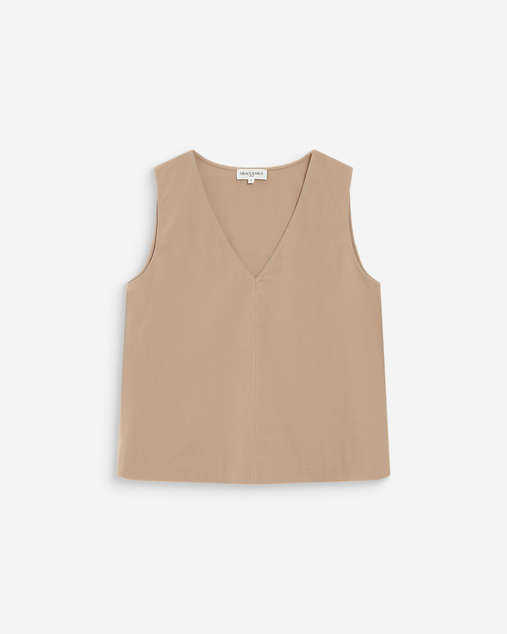 Top sans manches col V sable Vagabond