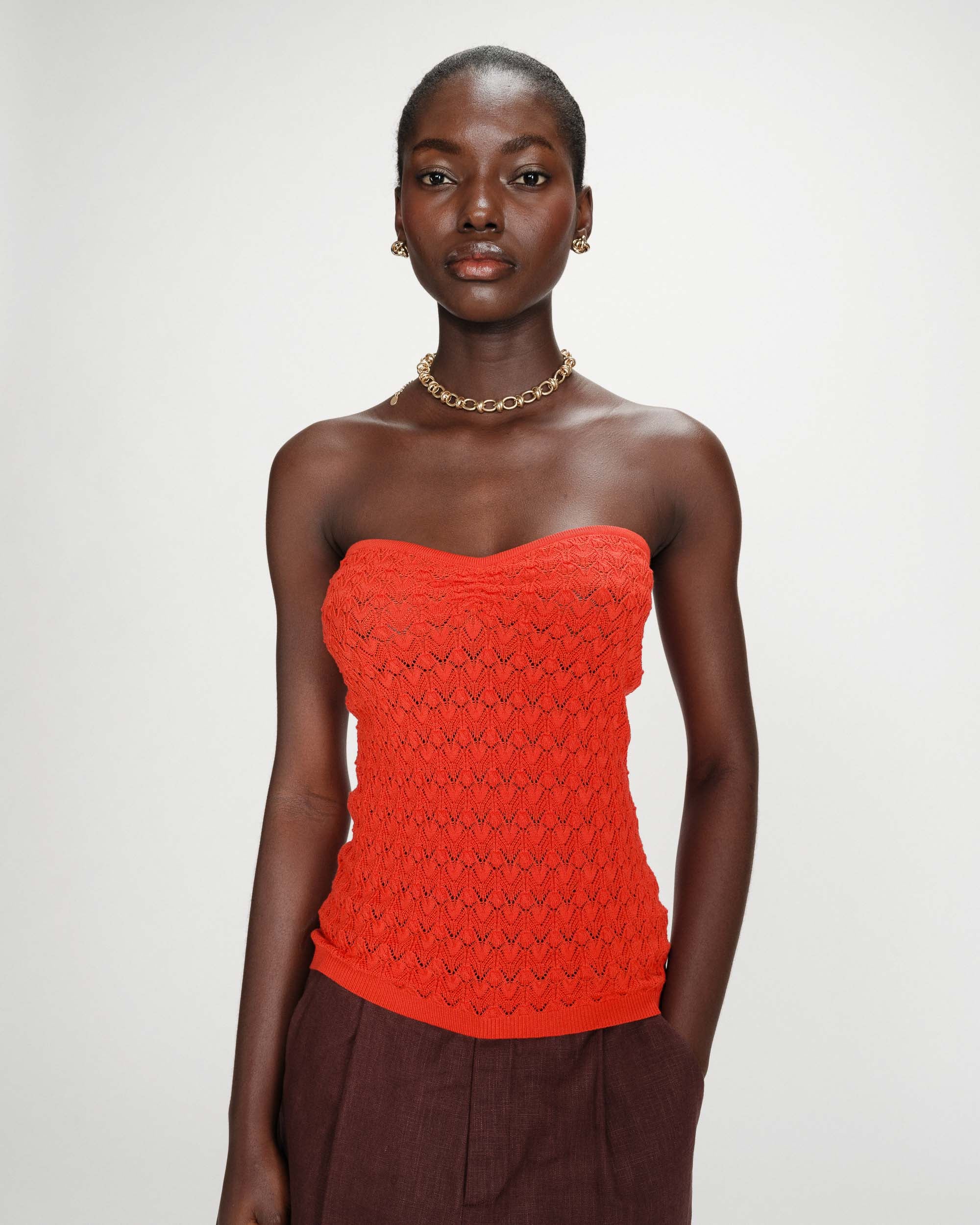 Top bustier en maille sanguine Valazzio