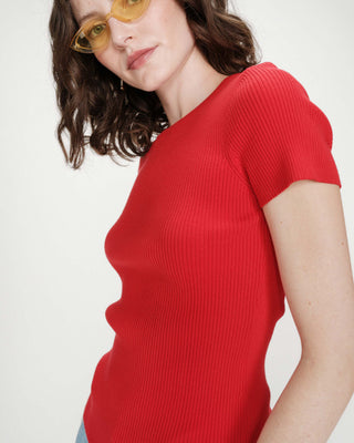 Jersey de punto fino ajustado mangas cortas rouge Vendredi