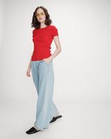 Jersey de punto fino ajustado mangas cortas rouge Vendredi