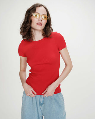 Jersey de punto fino ajustado mangas cortas rouge Vendredi